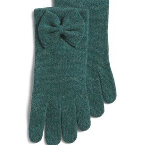NEW HANNAH ROSE Cashmere Bow Gloves Dark Green for women 266mn
